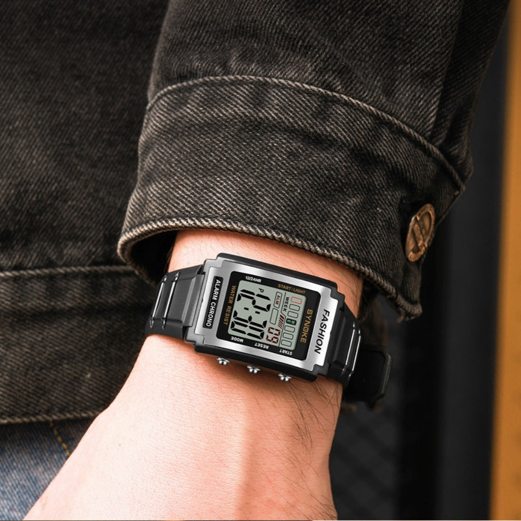 Men's Retro Rectangular Sports Waterproof Luminous Electronic Watch