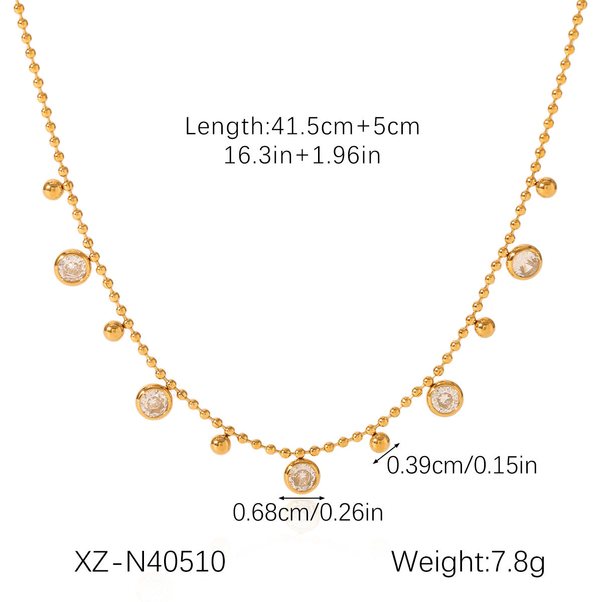 18K Gold stainless Steel Zircon Necklace For Women European And American Style