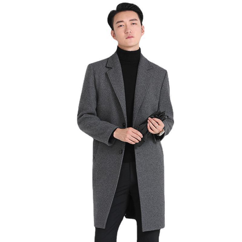 Slim-fit Youth Korean-style Mid-length Wool Coat For Men