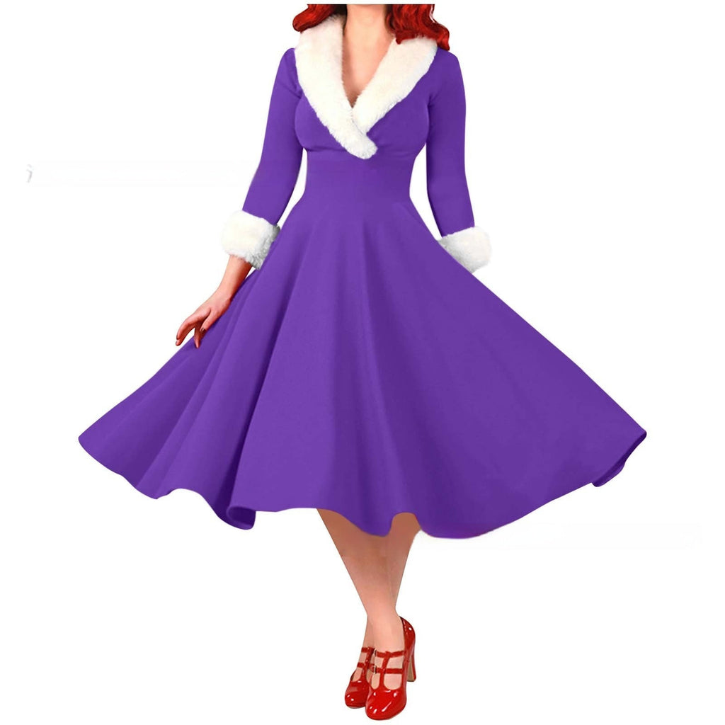 Women's Clothing Fashion Long Sleeve Fur Collar Slim Fit Dress