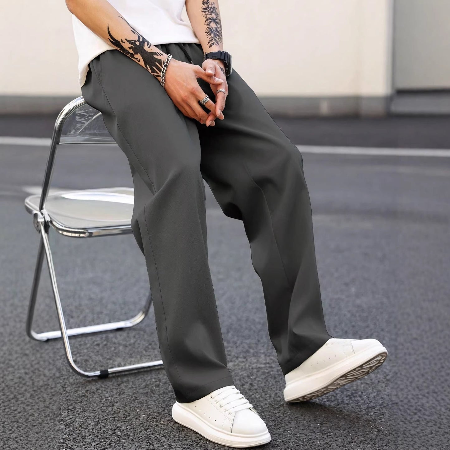 Mens Fashionable Versatile Loose-fit Straight-leg Casual Pants
