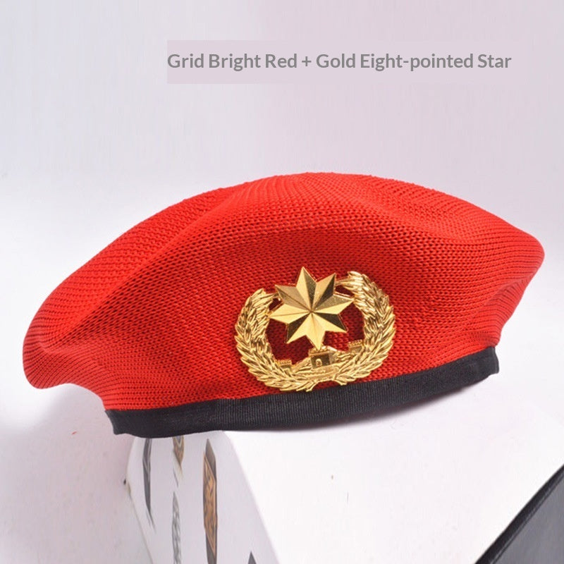 Childrens Star-themed Performance Beret Red Security Uniform Sailor Dance Cap Equestrian Hat