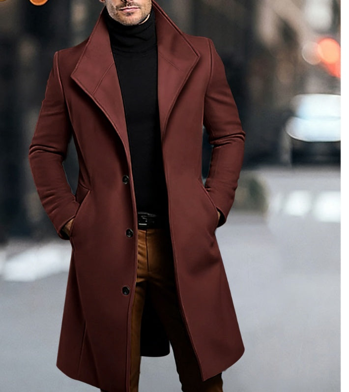 Mens Mid-length Wool Coattrench Coat