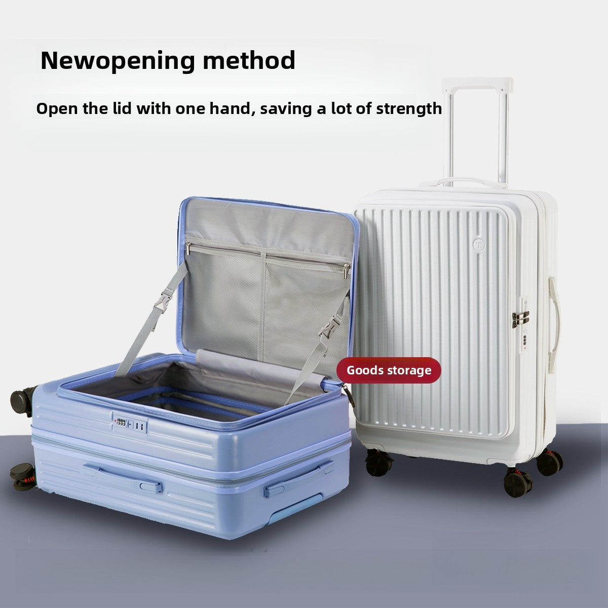Front Opening Expandable Carry On Luggage, Large And Medium Sized Cabin Bag, Made Of Alloy Material, TSA Lock, USB Charging Port, Foldable Cup Holder