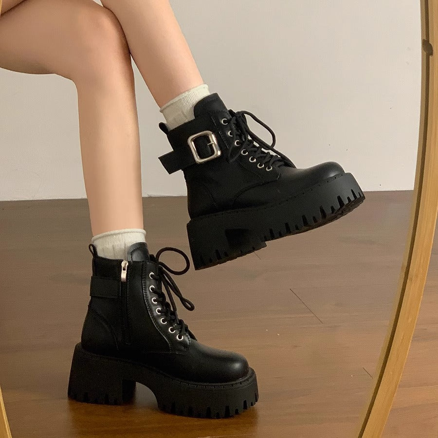 Womens Ankle Boots With Laces And A Height-increasing Design