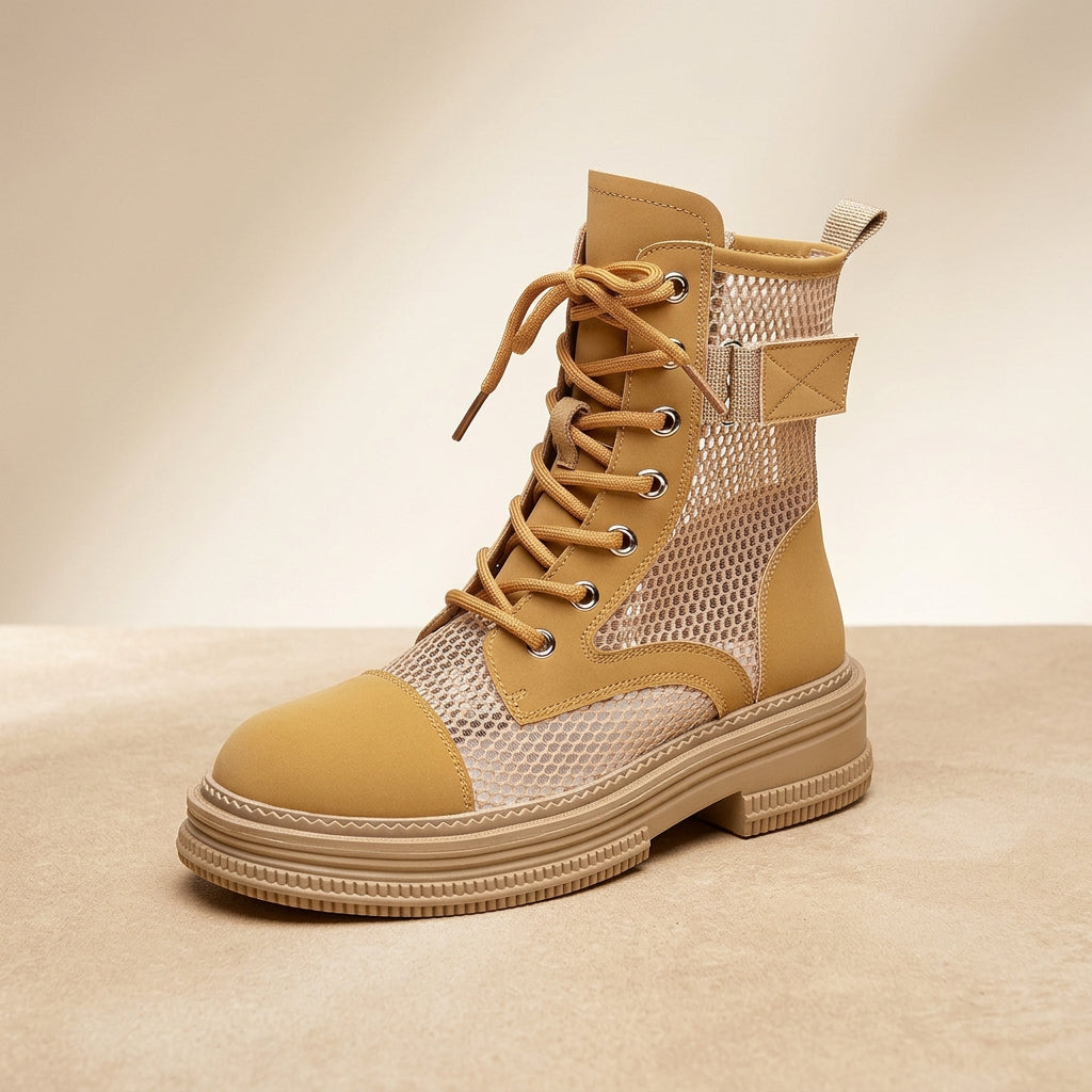 Women's Lace-Up Mesh Cutout Ankle Boots