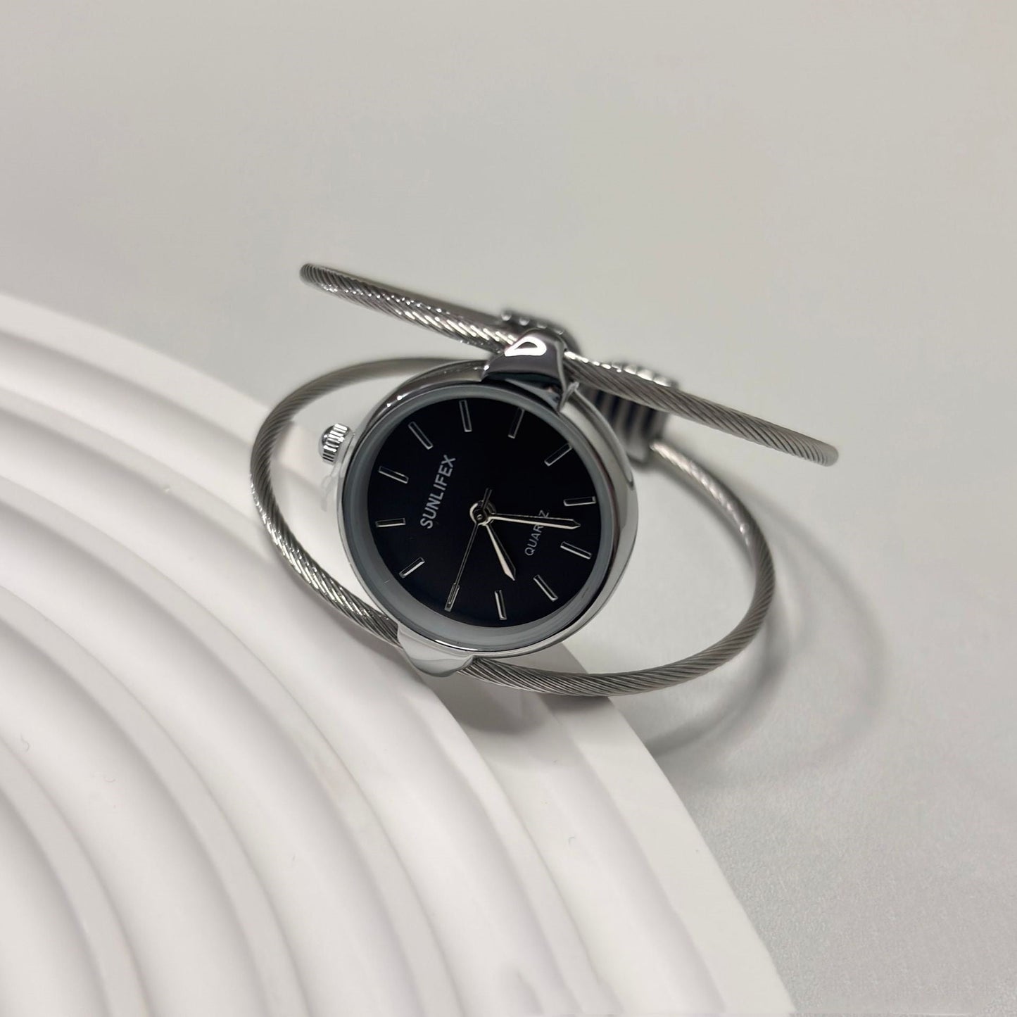 Womens Minimalist Open Bangle Watch