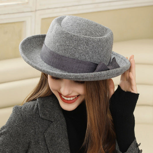 Vintage Bow British Retro Flat Top Hat for Women