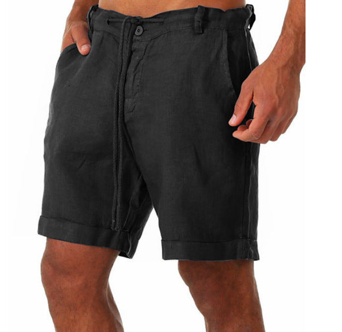 Mens Sports Running Fitness Shorts Solid-Color Casual Pants With Drawstring