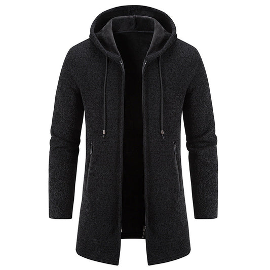 Autumn And Winter Fleece-lined Thickening Trendy Solid Color Men's Cardigan