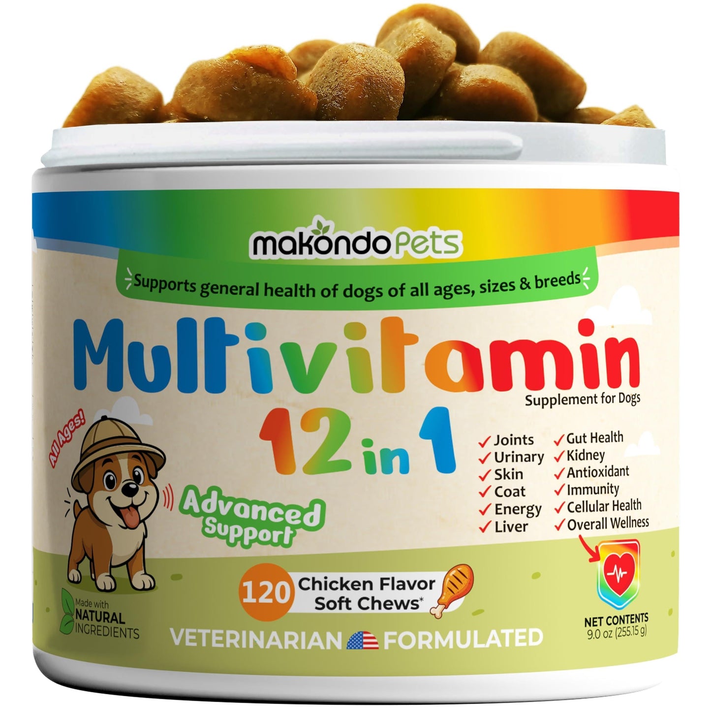 12 in 1 Dog Multivitamin 120 Soft Treats   Glucosamine Joint Support   Gut Digestive Enzymes & Probiotics   Cranberry Urinary Health & Vitamins for Energy Skin Coat Liver & Immune Aid Dog Vitamins