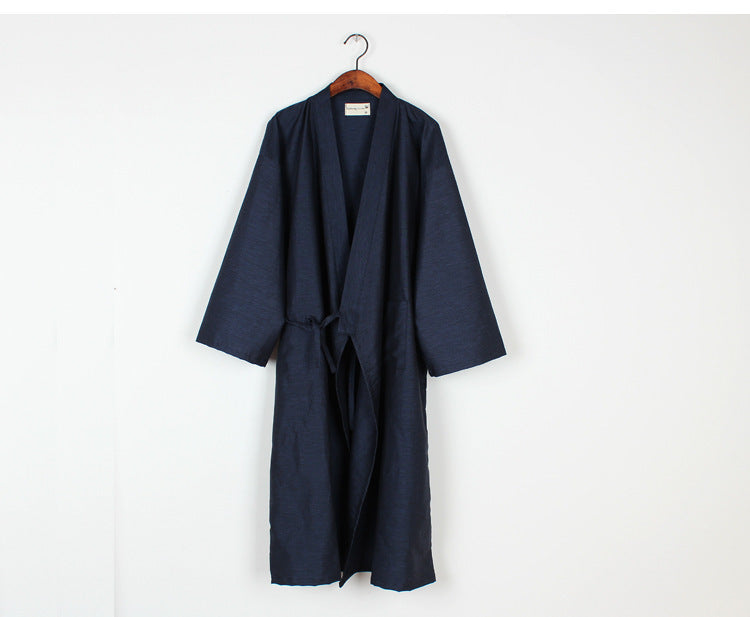 Men's Nightgown Woven Cotton Mid-length Home Bathrobe