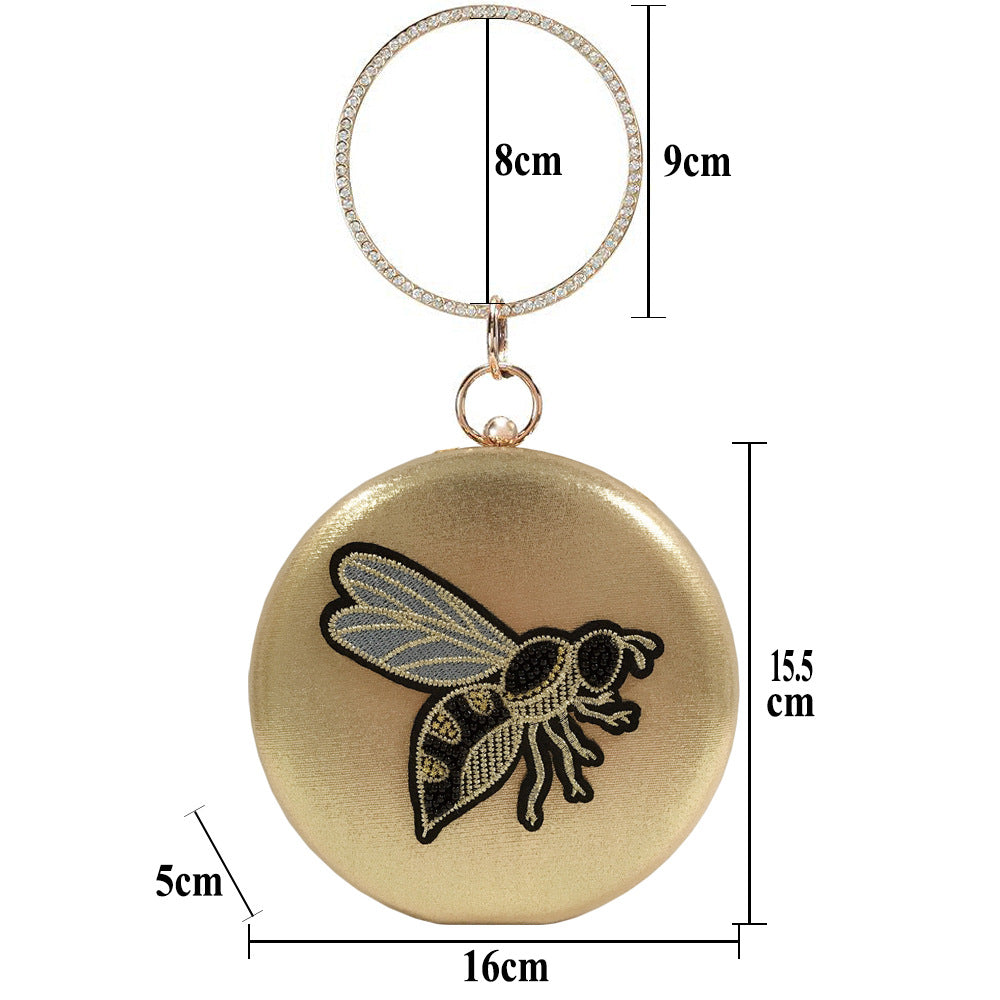 Flat Box Embroidered Beaded Bee Clutch Party Bag