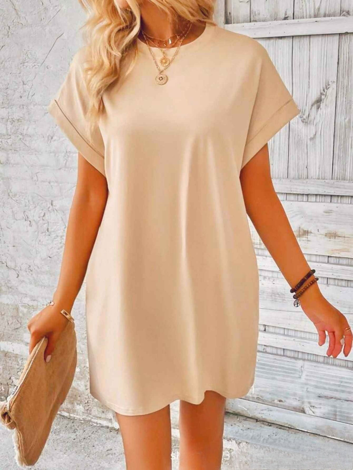 Loose Plus Size Fashion Casual Dress Solid Batwing Sleeve Tee Dress