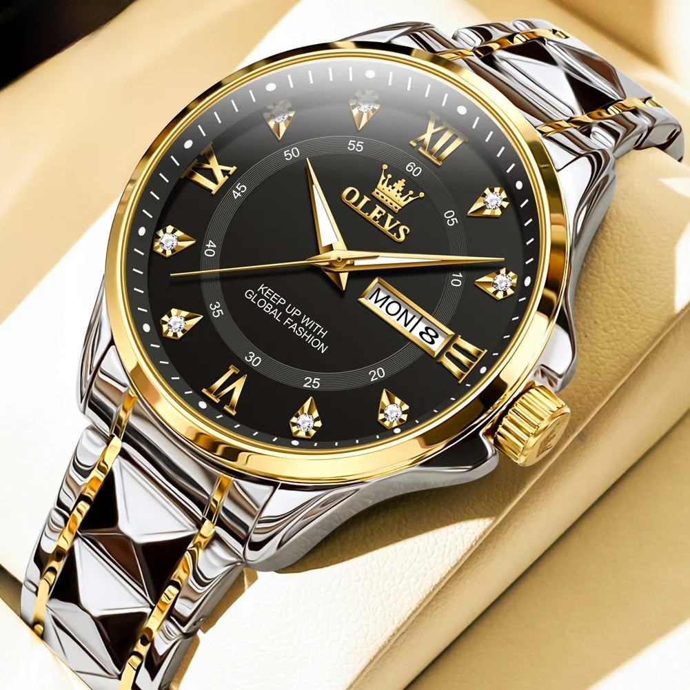 Montre femme étanche en acier inoxydable doré, fine et lumineuse