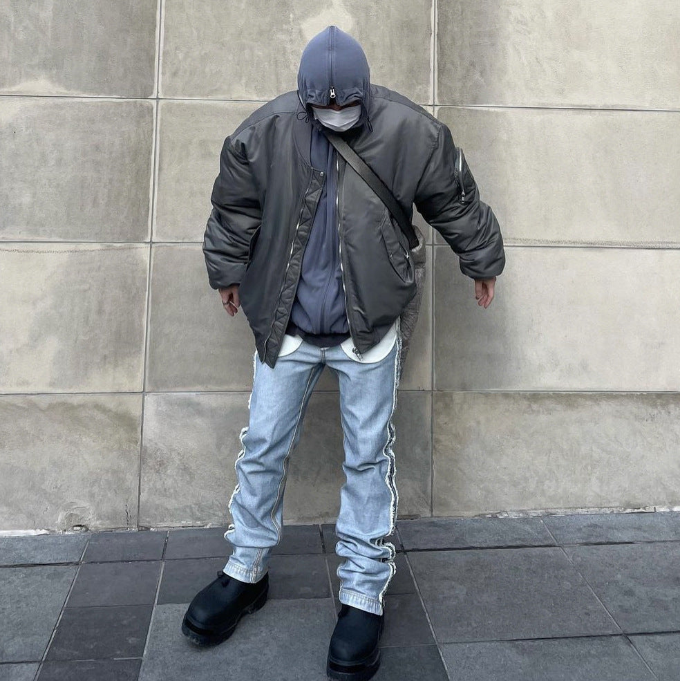 American-style High-street Loose-fit Solid-color Streetwear Bomber Jacket