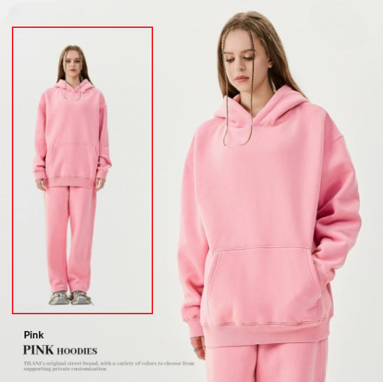 American-style Trendy Brand Fleece-lined Extra-thick Hoodie And Sweatpants Tracksuit Set