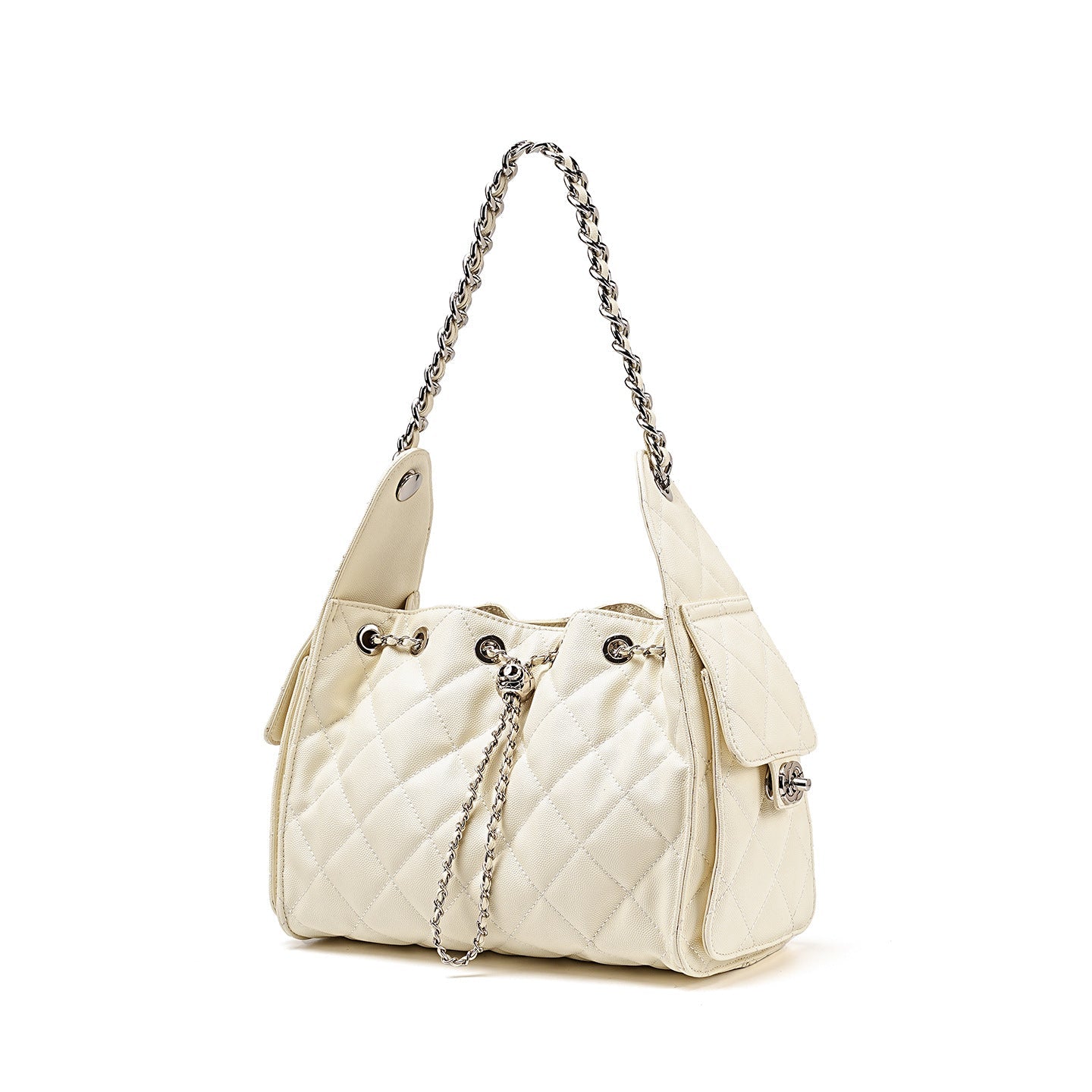 Caviar-patterned Genuine Leather Hobo Shoulder Bag With A Diamond-quilted Design