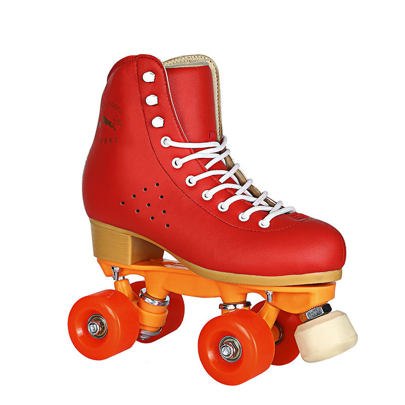 Black Roller Skates Four-wheel Shoes With Adjustable Brake PU Wheels