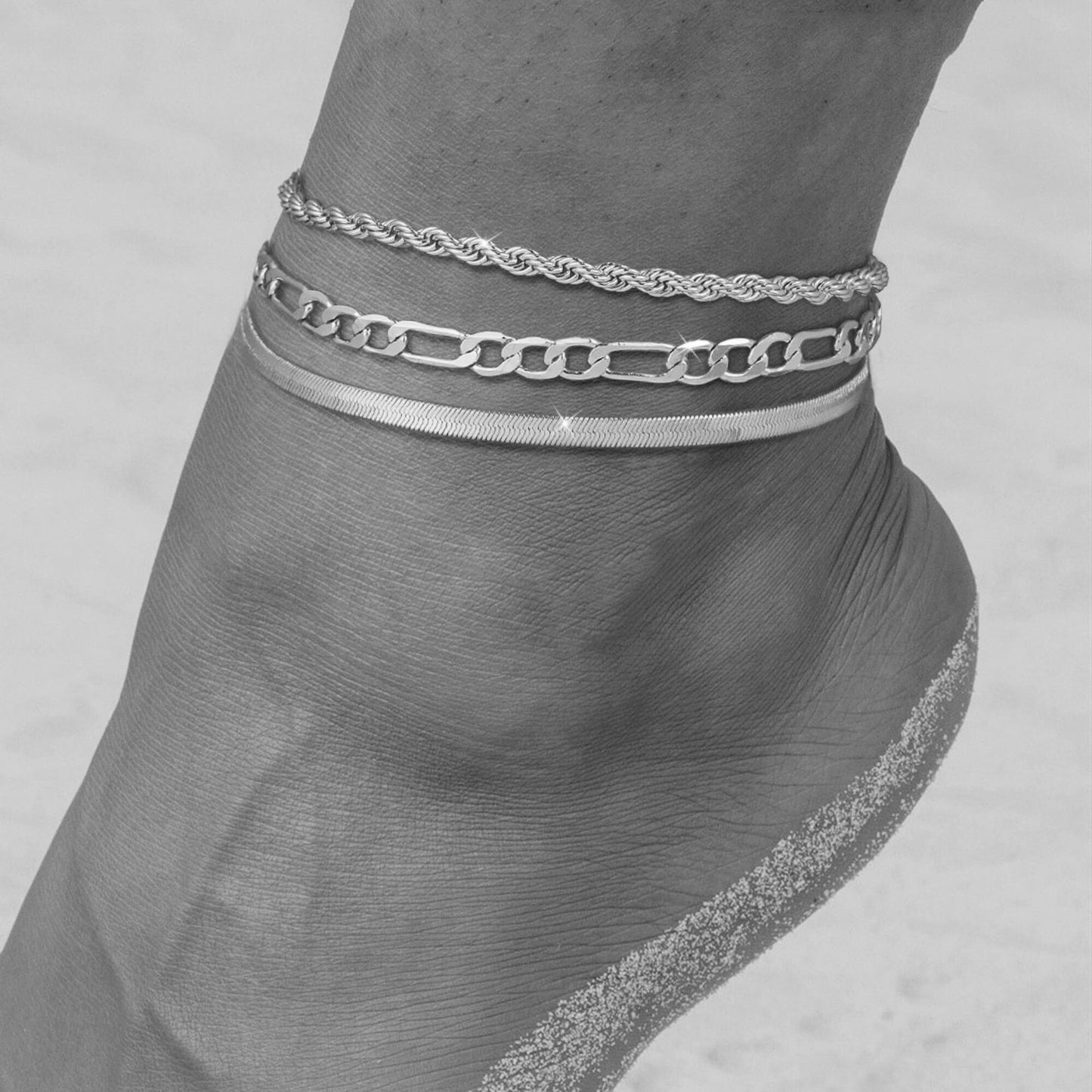 Retro Metal Versatile 3-piece Ankle Chain Set