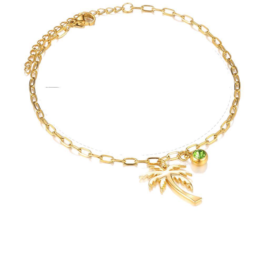 Palm Tree Birthstone Anklet Paperclip Chain Anklet Fashionable Jewelry