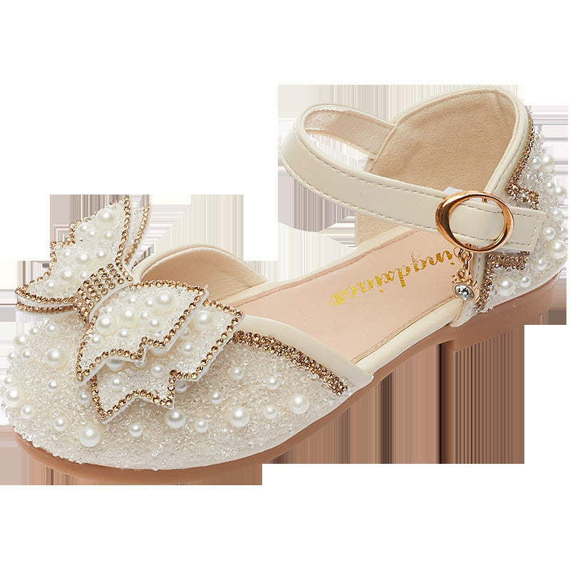 Summer Girls Pearl Bow Princess Shallow Mouth Pumps