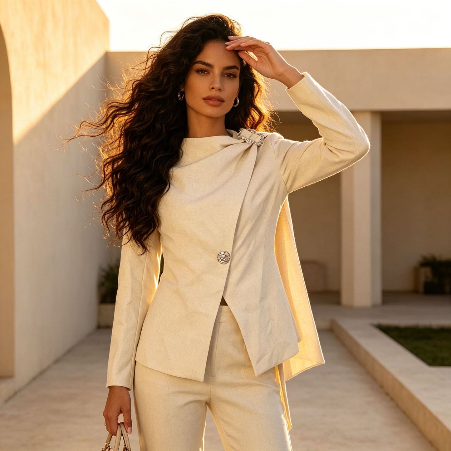 Scarf-collar Blazer Chic Suit Set For Petite Women