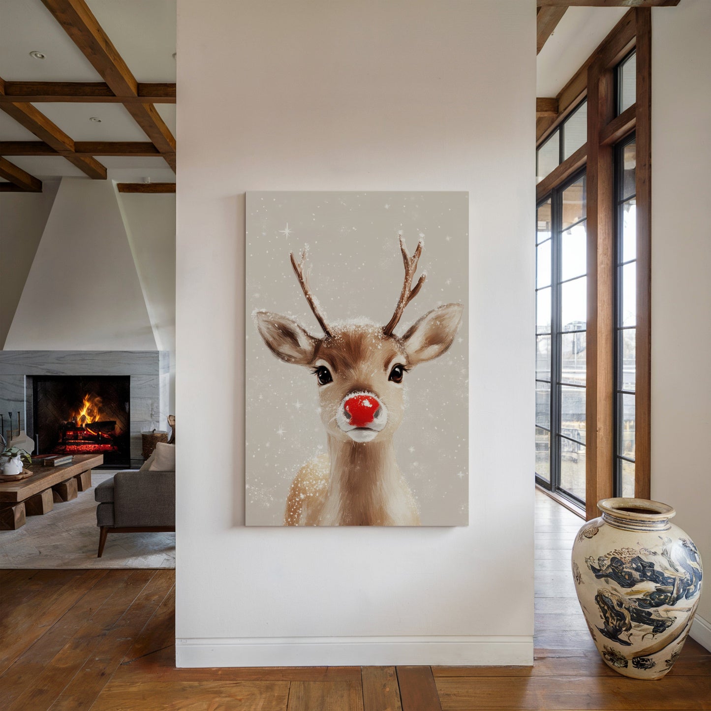 Adorable renne enneigé – Impression murale de Noël douillette