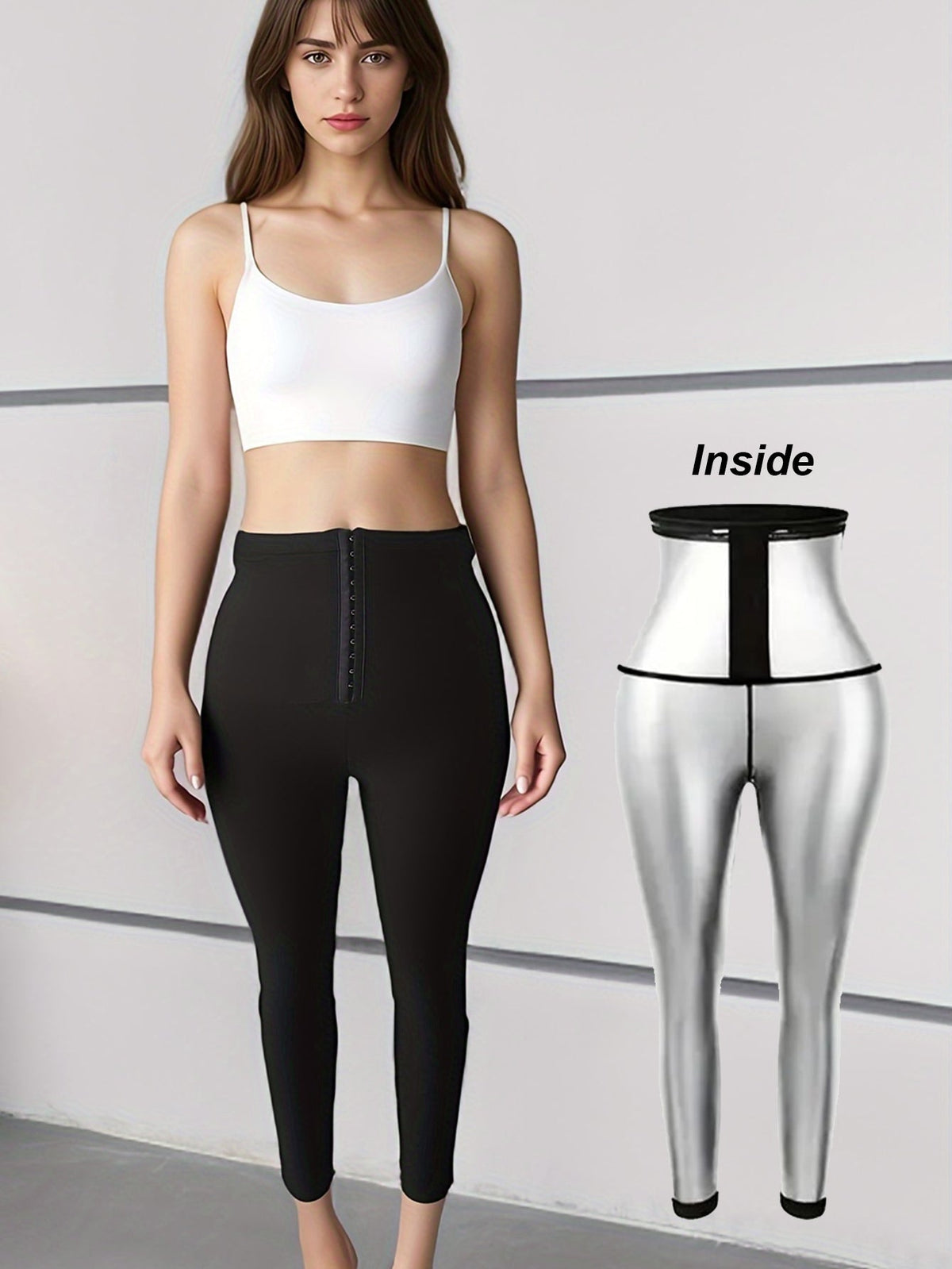 Sauna Sweat Pants For Women High Waist Compression Slimming Leggings Workout Hot Thermo Pant With Adjustable Hook-and-eye Closures