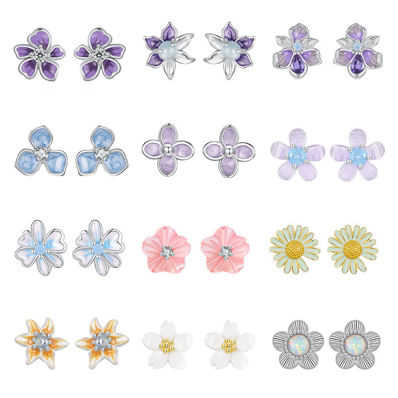 S925 Sterling Silver Small Flower Stud Earrings