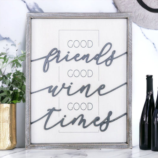 Panneau en bois Bon Vin - Bons Amis Bon Vin Bons Moments Décor Encadré XL