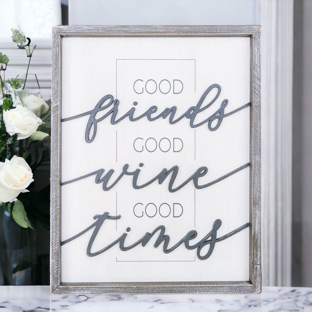 Panneau en bois Bon Vin - Bons Amis Bon Vin Bons Moments Décor Encadré XL