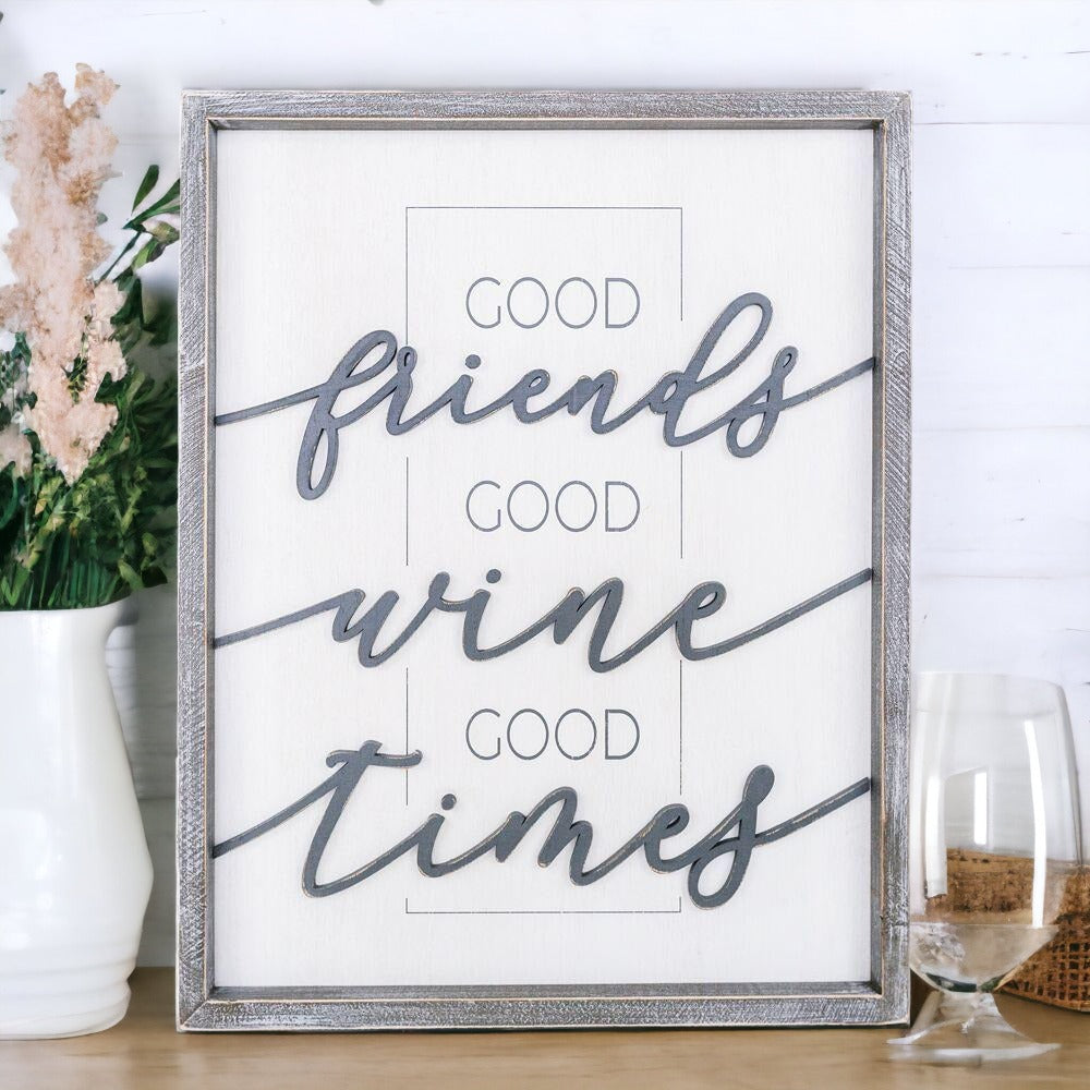 Panneau en bois Bon Vin - Bons Amis Bon Vin Bons Moments Décor Encadré XL