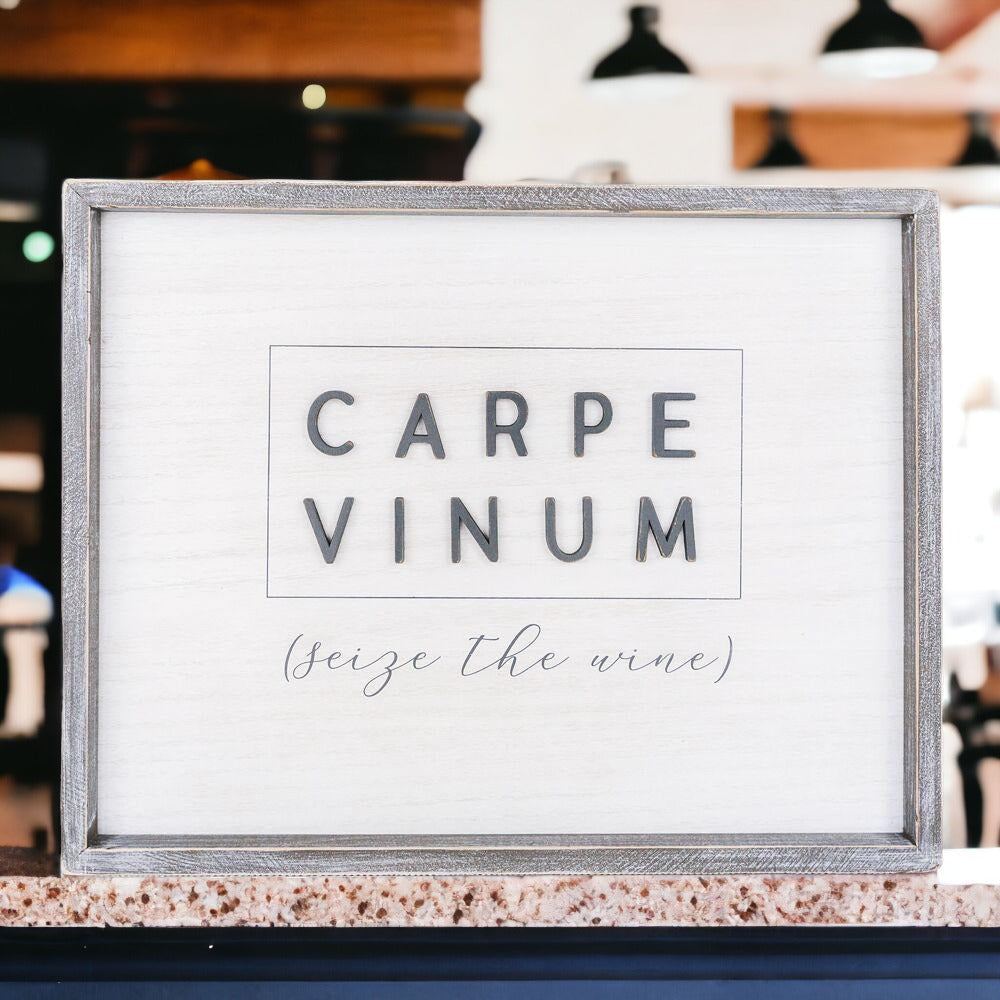 Carpe Vinum XL Grande Enseigne Murale en Bois Encadrée Décoration Vin Saisissez le Vin Rustique Édition Limitée