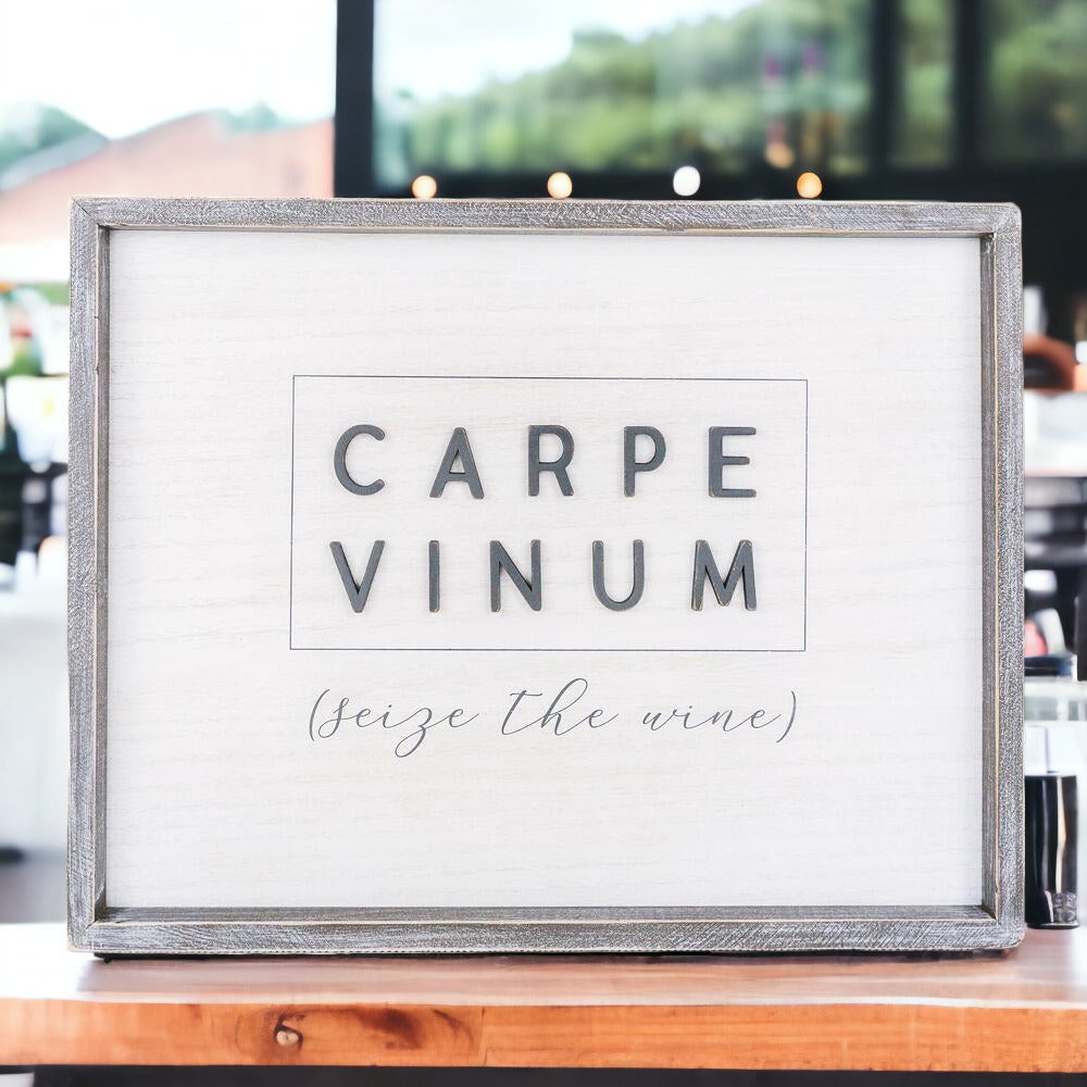Carpe Vinum XL Grande Enseigne Murale en Bois Encadrée Décoration Vin Saisissez le Vin Rustique Édition Limitée
