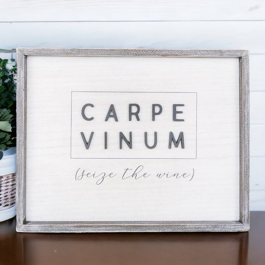 Carpe Vinum XL Grande Enseigne Murale en Bois Encadrée Décoration Vin Saisissez le Vin Rustique Édition Limitée