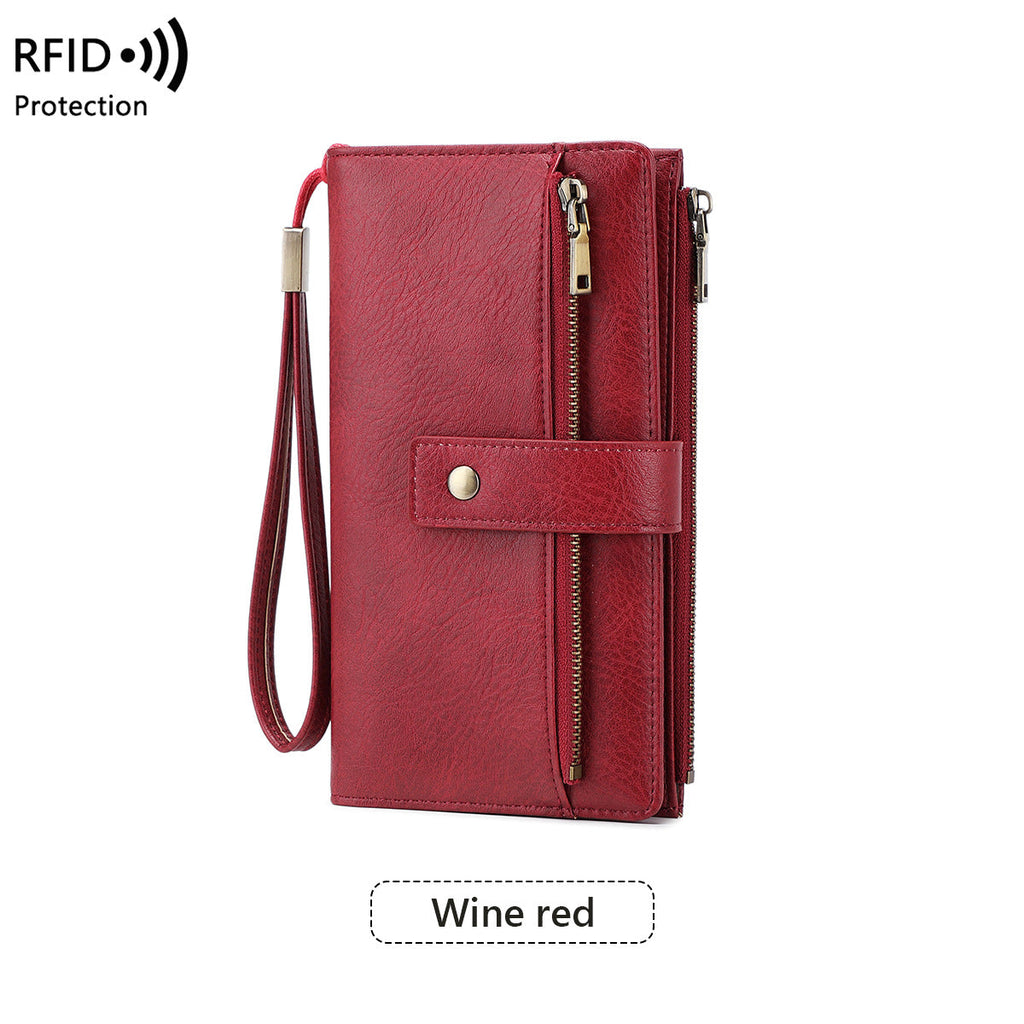 Anti-magnetic Womens Multi-Card Trifold Long Fashion Wallet