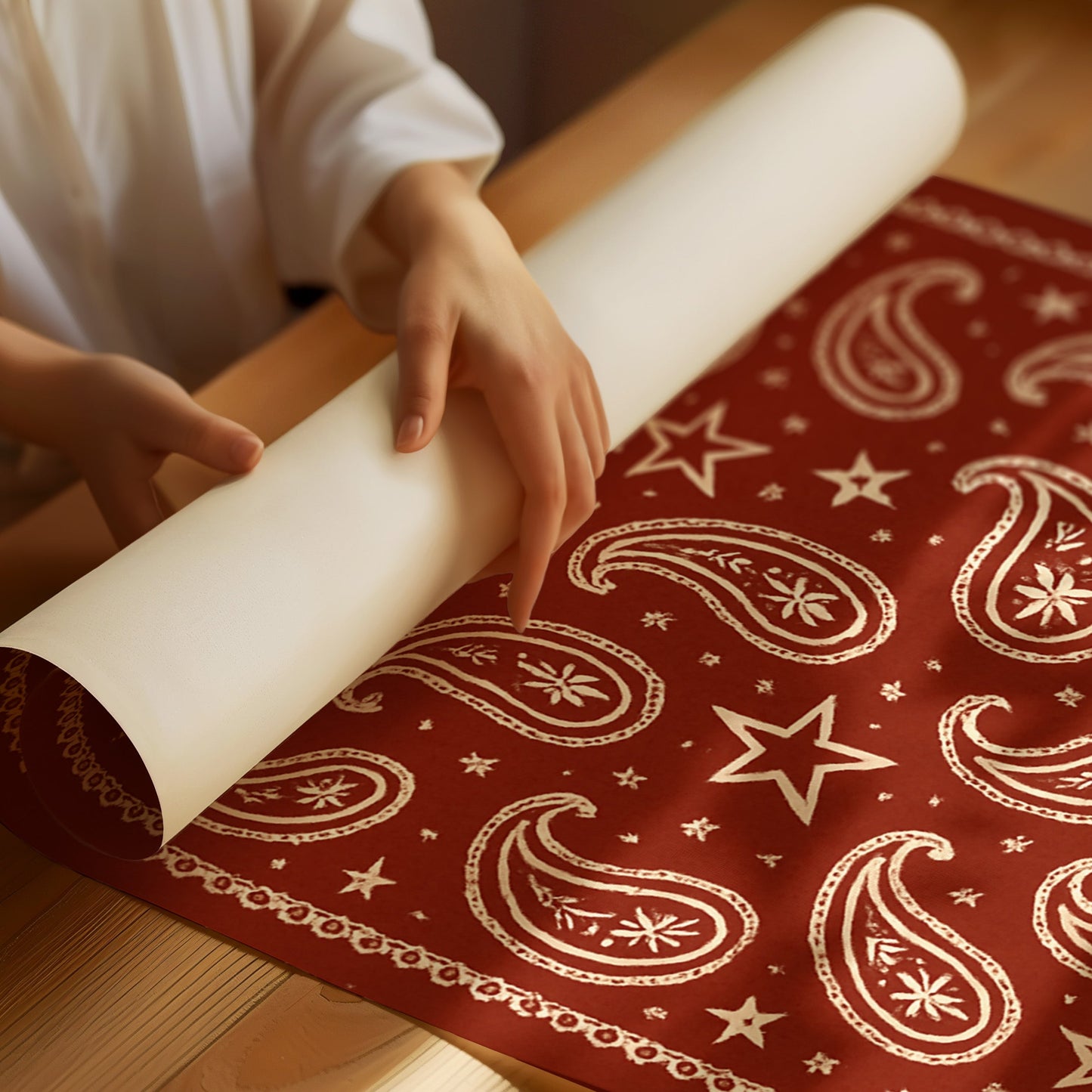 Vintage rotes Bandana mit Sternen und Paisley-Muster