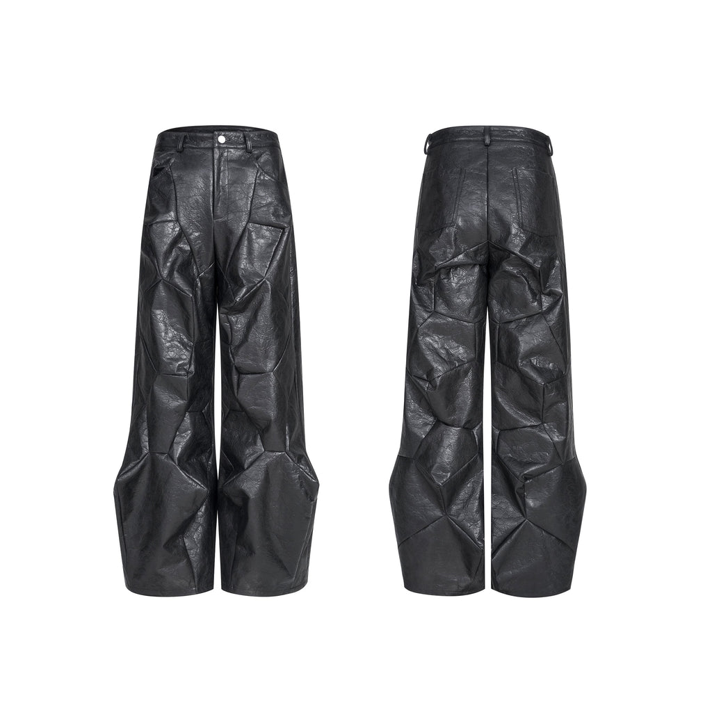 Special-shaped Deconstruction Stitching Pu Leather Pants Men's Autumn