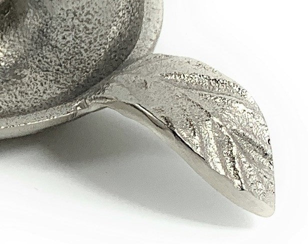 Vibhsa Taper Candlestick Holder Dish | Silver Finish, Leaf Handle, Handcrafted Aluminum