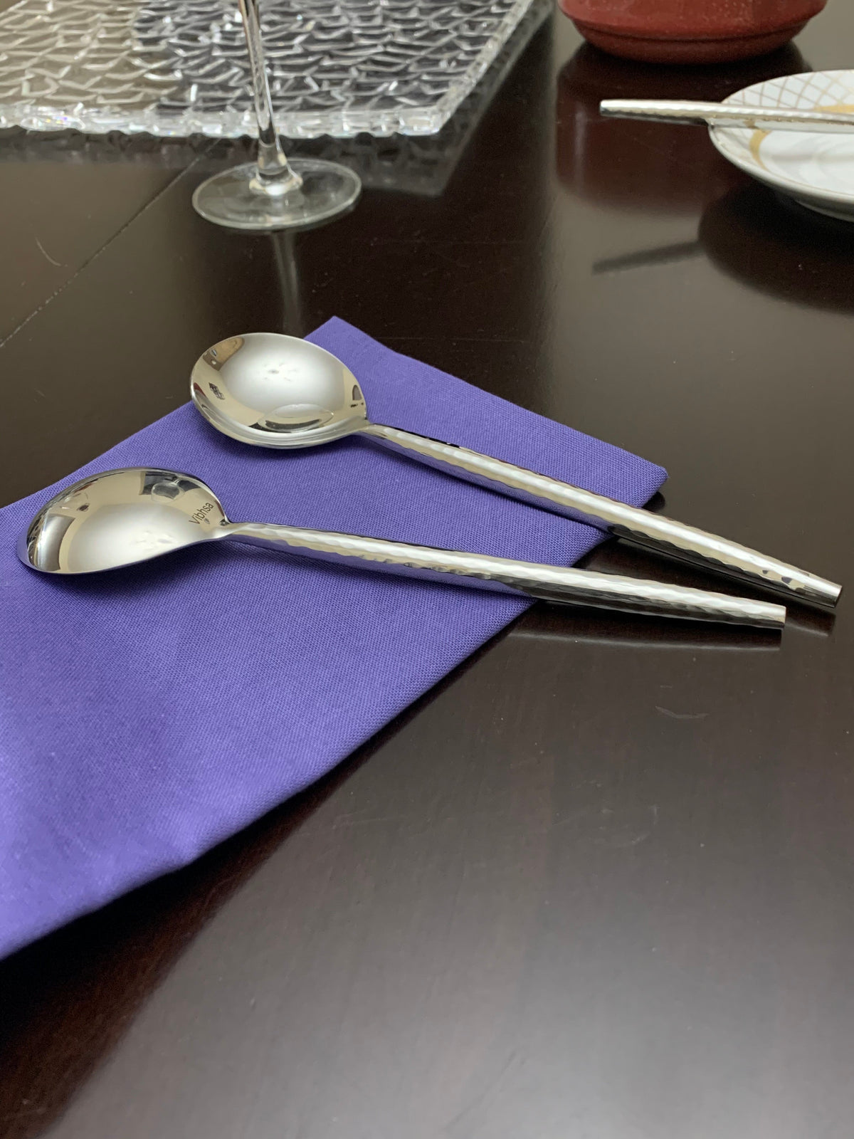 Vibhsa Hammered Silver Flatware Stainless Steel Set of 20