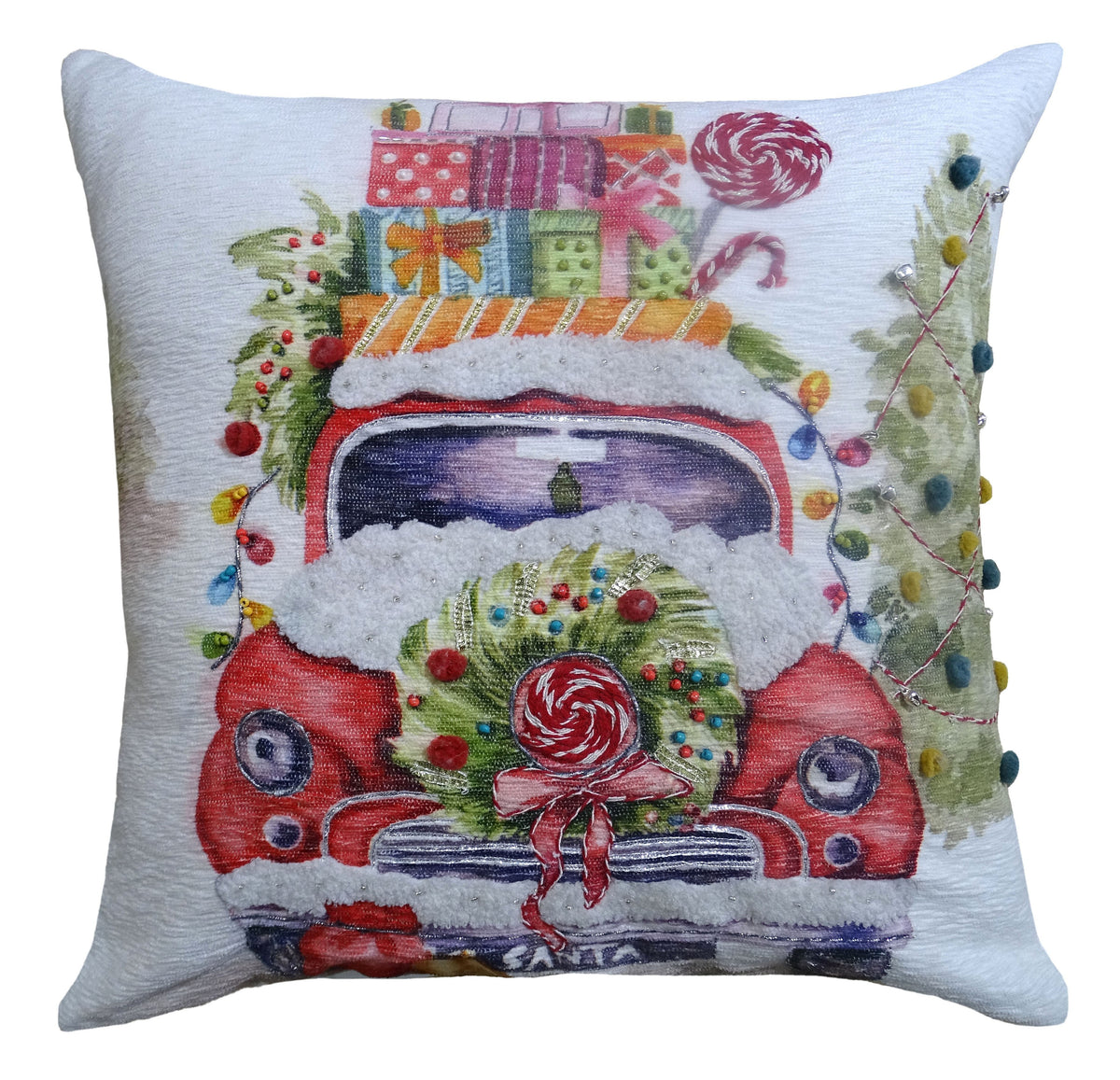 Vibhsa Christmas Embroidered Throw Pillow 20" x 20"