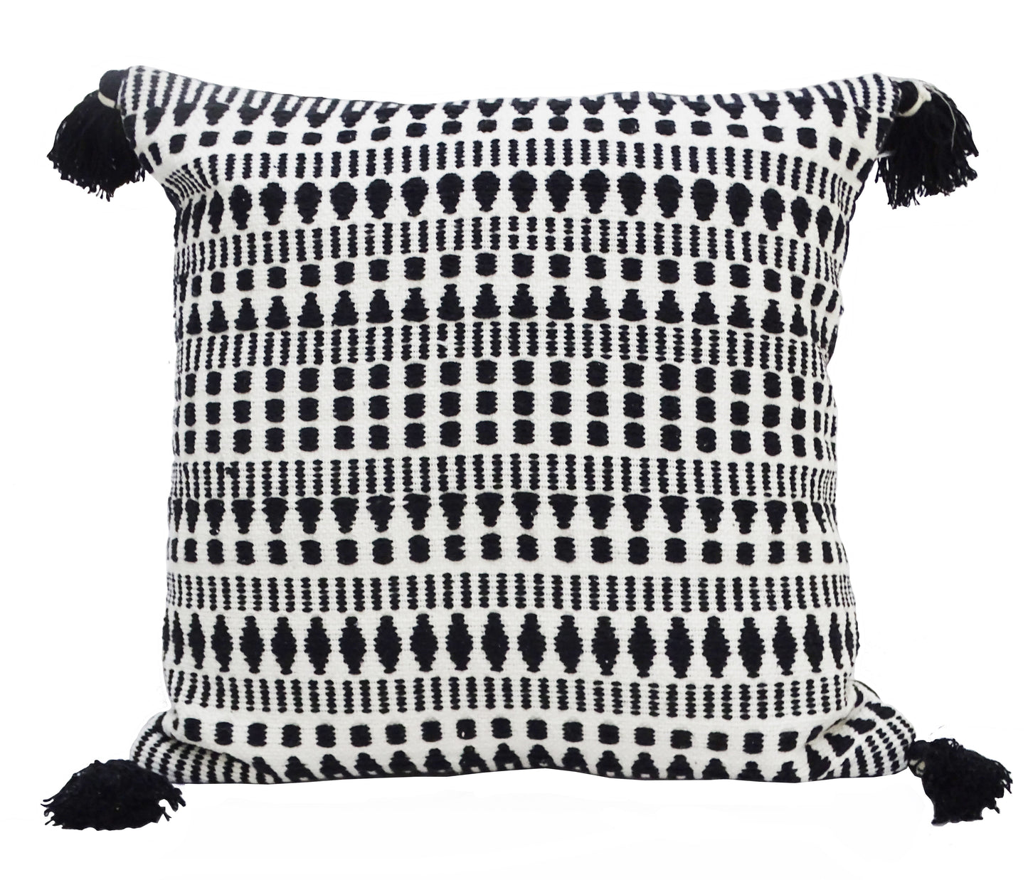 Black 22" X 22" Throw Pillow for couch with Tassels-Winter
