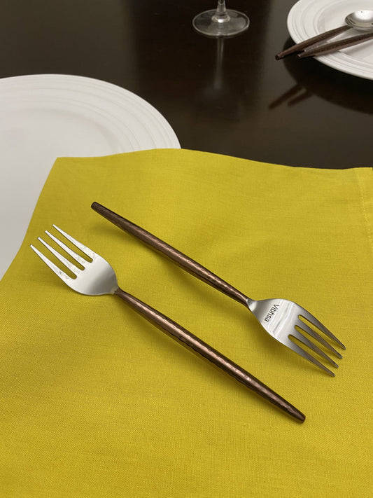 Vibhsa Stainless Steel Salad Appetizer Forks Set of 6 Pieces-Brown