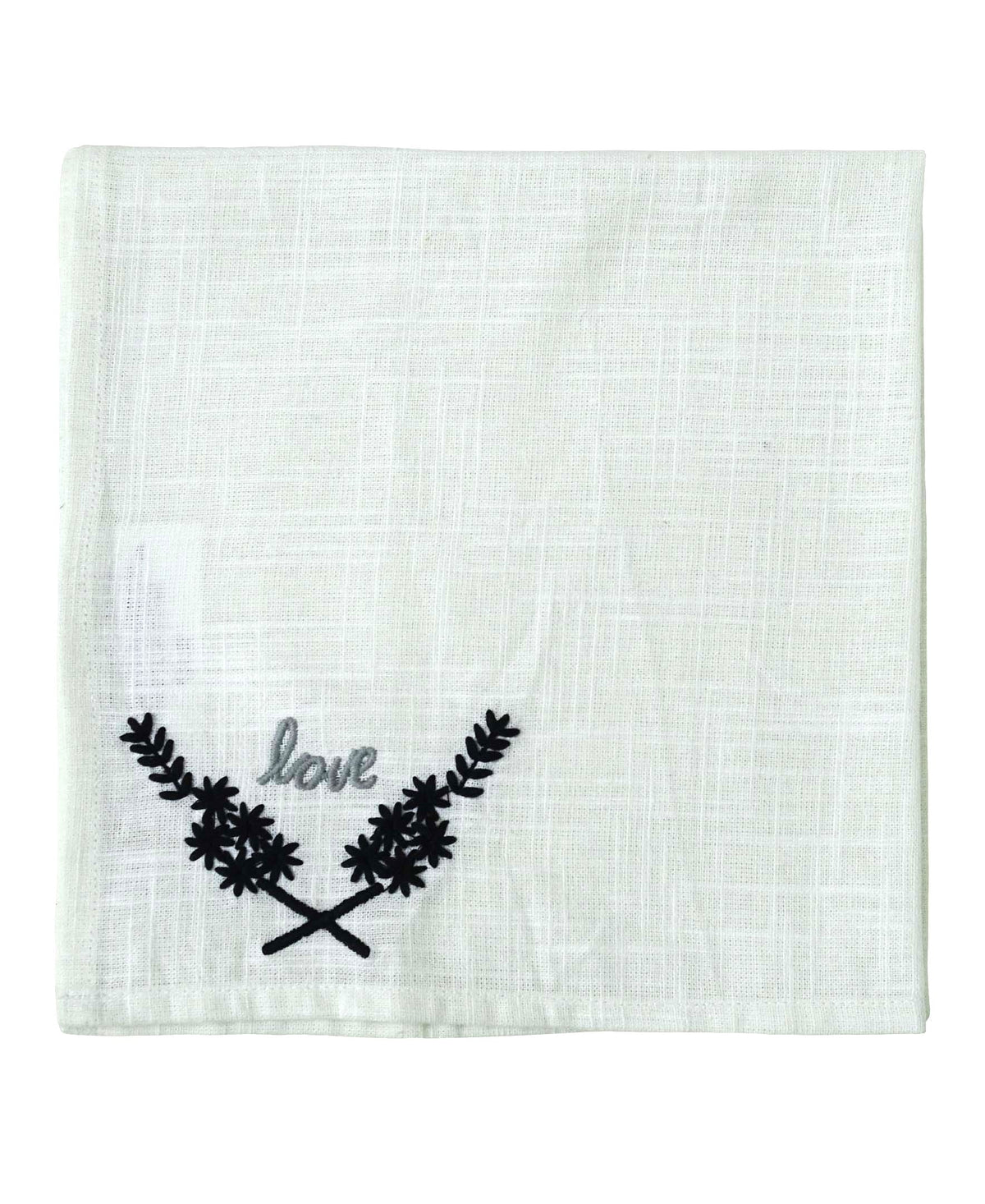 Vibhsa Cotton Table Napkins | Set of 4, "Love" Embroidery, 20"x20"