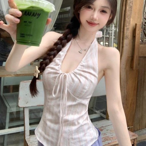 Womens French-style Halter-Neck Striped Camisole