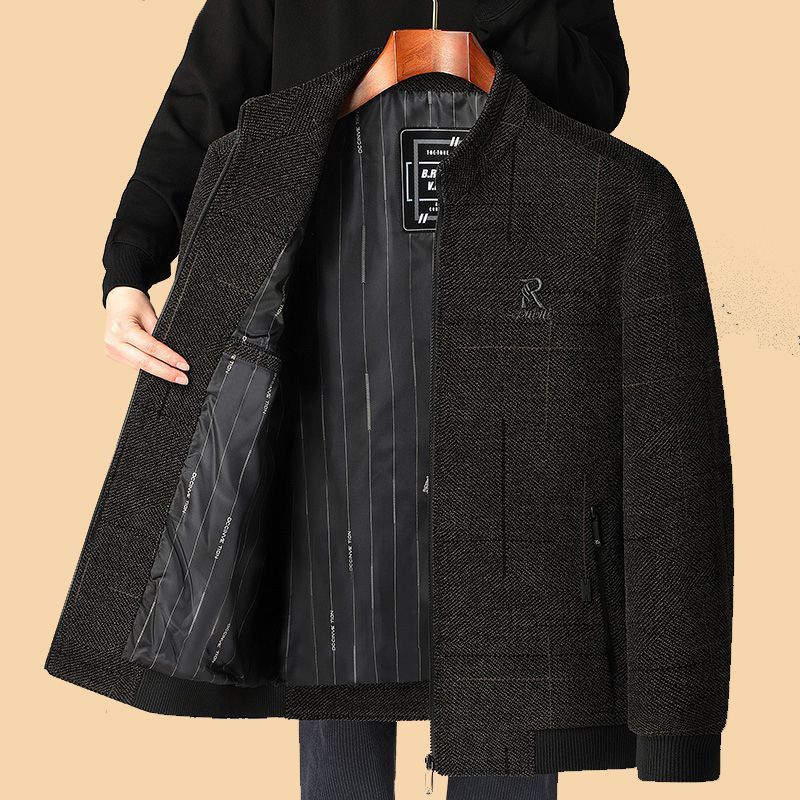 Men's Casual Jacket for Middle-Aged and Elderly Spring Autumn Loose Fit Solid Color