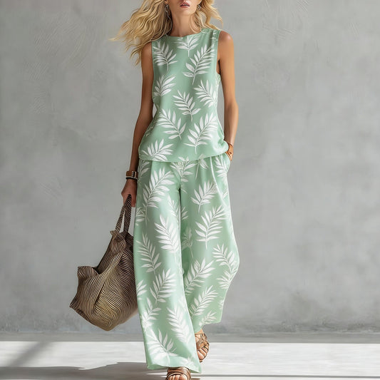 Women's Sleeveless Printed Tank Top & Wide-Leg Pants Two-Piece Set