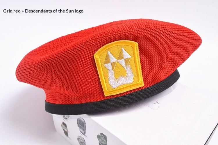 Childrens Star-themed Performance Beret Red Security Uniform Sailor Dance Cap Equestrian Hat