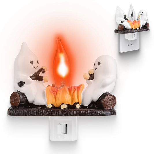 2 Stück Geist Lagerfeuer Flackernde Flamme Nachtlicht Indoor 3D Lustiges Halloween Nachtlicht Dekoration Schlafzimmer Nachtlicht Halloween Dekoration Geschenk für Freunde